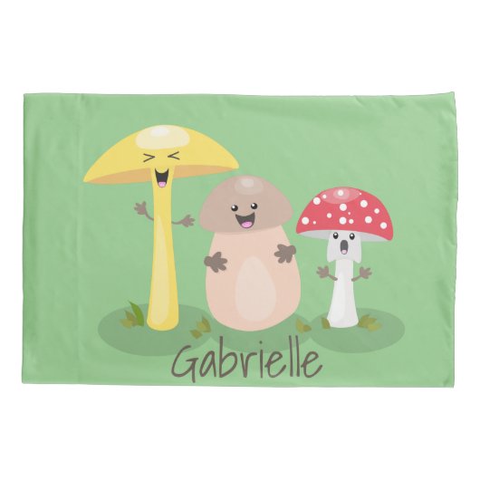 Cute kawaii paddenstoelschimmels cartoon kussensloop (Achterkant)
