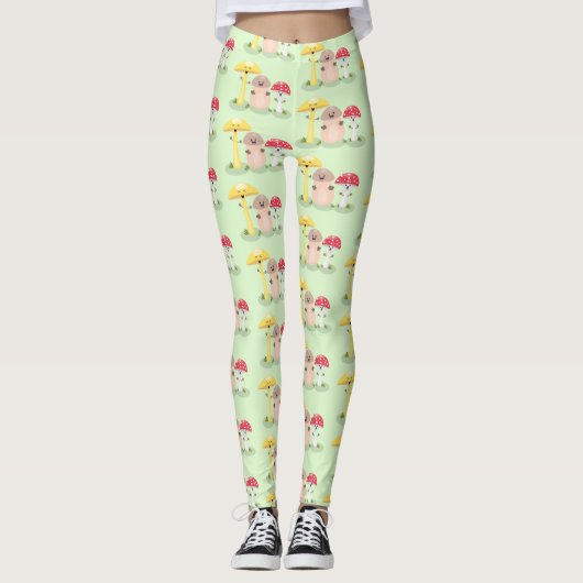 Cute kawaii paddenstoelschimmels cartoon leggings (Voorkant)
