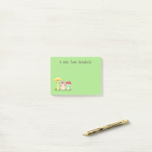 Cute kawaii paddenstoelschimmels cartoon post-it® notes (Op bureau)