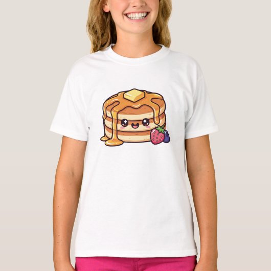 Cute Kawaii Pancake Stack with Syrup and Berries T-shirt (Voorkant)
