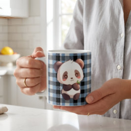 Cute Kawaii Panda Beer Blau Buffalo Plaid Koffiemok