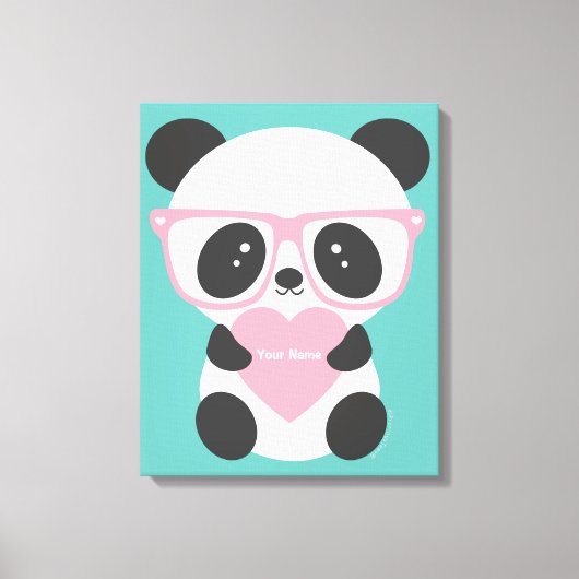 Cute Kawaii Panda Beer Pink Heart Canvas Afdruk (Voorkant)