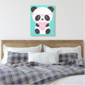 Cute Kawaii Panda Beer Pink Heart Canvas Afdruk (Insitu (Slaapkamer))