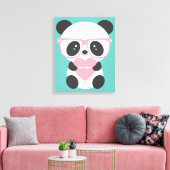 Cute Kawaii Panda Beer Pink Heart Canvas Afdruk (Insitu (Woonkamer))