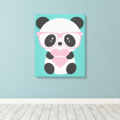 Cute Kawaii Panda Beer Pink Heart Canvas Afdruk (Insitu (Houten vloer))