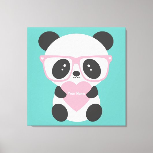 Cute Kawaii Panda Beer Pink Heart Canvas Afdruk (Voorkant)