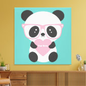 Cute Kawaii Panda Beer Pink Heart Canvas Afdruk (Insitu (Woonkamer))