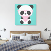 Cute Kawaii Panda Beer Pink Heart Canvas Afdruk (Insitu (Slaapkamer))