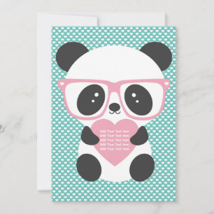 Cute Kawaii Panda Beer Pink Heart Kaart