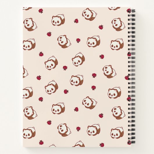 Cute Kawaii Panda Beige Pattern Personalized Notitieboek (Achterkant)