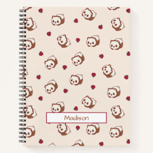 Cute Kawaii Panda Beige Pattern Personalized Notitieboek