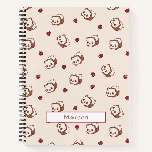 Cute Kawaii Panda Beige Pattern Personalized Notitieboek (Voorkant)