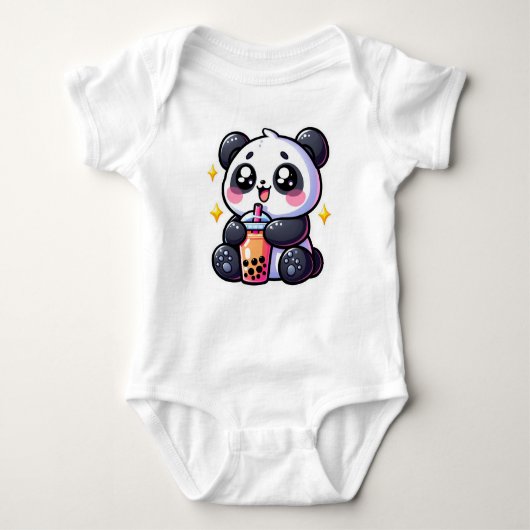 Cute Kawaii Panda Drinkt Boba Bubble Tea Kawaii Romper (Voorkant)
