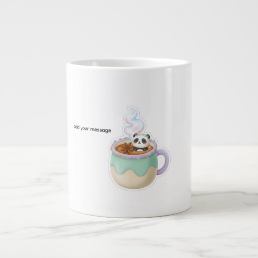 Cute Kawaii Panda in Tea Mug Illustration Grote Koffiekop (Voorkant)