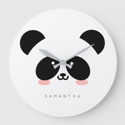 Cute Kawaii Panda | Jouw namen toevoegen Grote Klok (Voorkant)