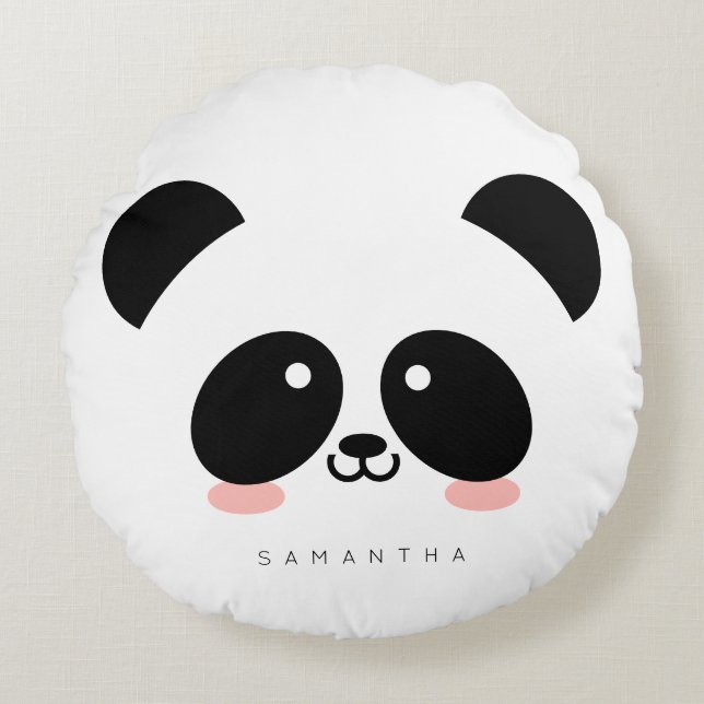 Cute Kawaii Panda | Jouw namen toevoegen Rond Kussen (Voorkant)