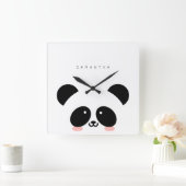 Cute Kawaii Panda | Jouw namen toevoegen Vierkante Klok (Huis)