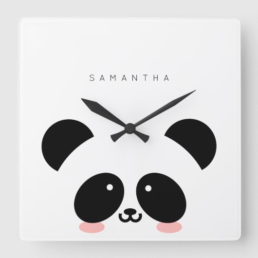 Cute Kawaii Panda | Jouw namen toevoegen Vierkante Klok (Voorkant)