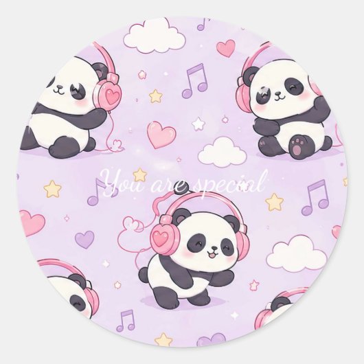 Cute Kawaii Panda Love Music Pattern Ronde Sticker (Voorkant)