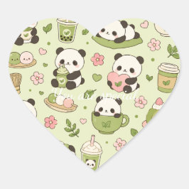 Cute Kawaii Panda Pattern | Bamboo Pastel  Hart Sticker