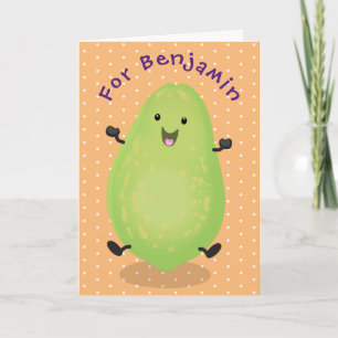 Cute kawaii papaya paw cartoon illustratie kaart