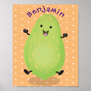 Cute kawaii papaya paw cartoon illustratie poster