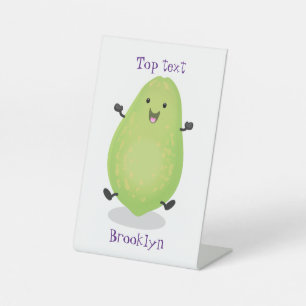 Cute kawaii papaya paw cartoon illustratie reclamebord met voetstuk