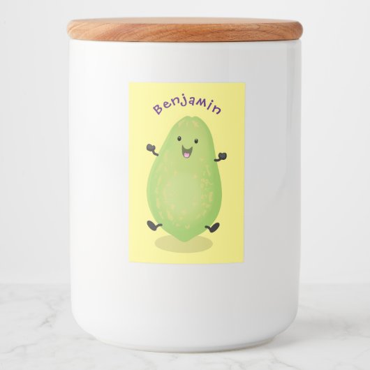 Cute kawaii papaya paw cartoon illustratie voedselcontainer etiket (Voorkant)