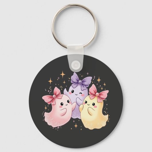 Cute Kawaii Pastel Ghosts with Sparkly Bows Sleutelhanger (Voorkant)