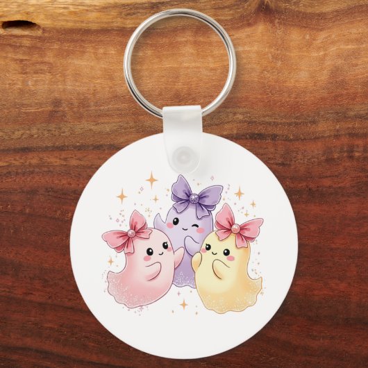 Cute Kawaii Pastel Ghosts with Sparkly Bows Sleutelhanger (Achterkant)