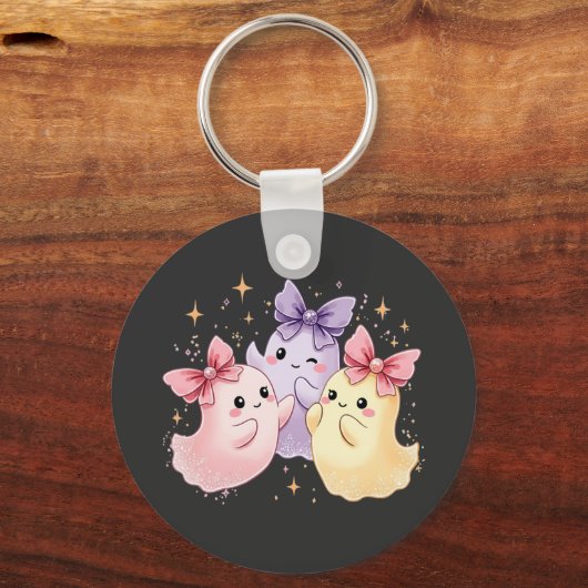 Cute Kawaii Pastel Ghosts with Sparkly Bows Sleutelhanger (Voorkant)
