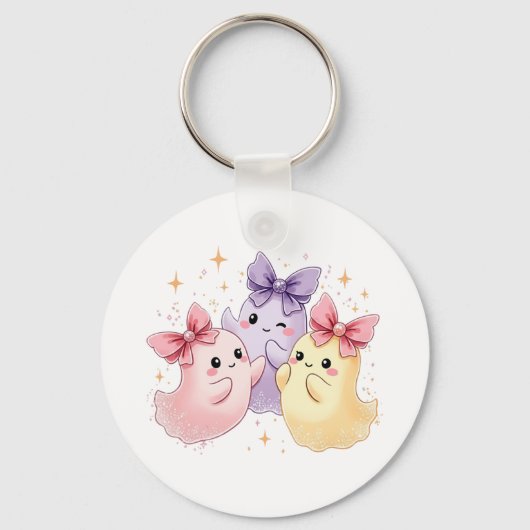 Cute Kawaii Pastel Ghosts with Sparkly Bows Sleutelhanger (Achterkant)