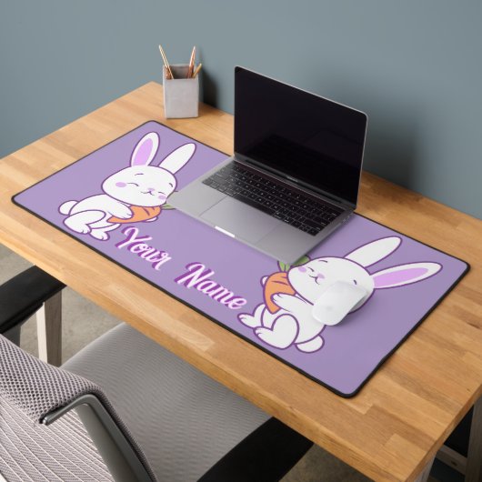 Cute Kawaii Pastel Paarse Aangepaste Naam Konijn W Bureaumat (Kantoor 2)