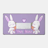 Cute Kawaii Pastel Paarse Aangepaste Naam Konijn W Bureaumat (Keyboard & Muis)