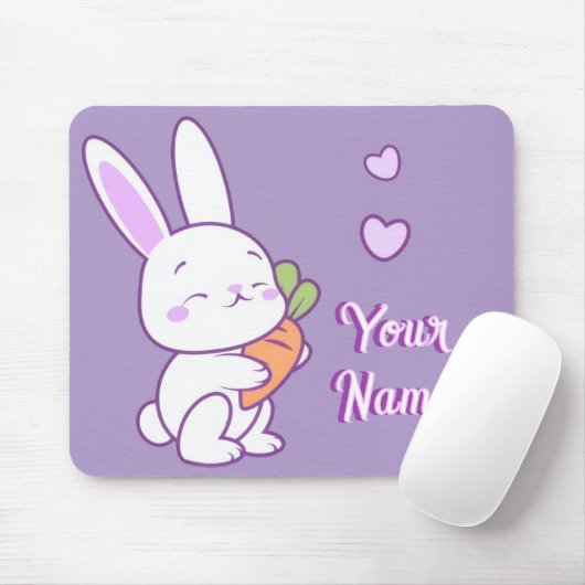 Cute Kawaii Pastel Paarse Aangepaste Naam Konijn W Muismat (Met muis)