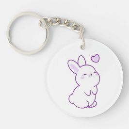 Cute Kawaii Pastel Paarse Konijn Hart Acrylic Sleutelhanger