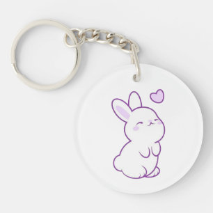 Cute Kawaii Pastel Paarse Konijn Hart Acrylic Sleutelhanger