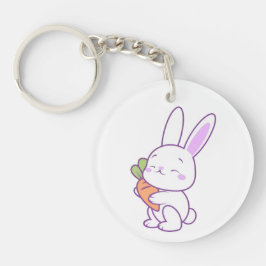Cute Kawaii Pastel Paarse Konijn Wortel Acrylic Sleutelhanger