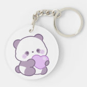 Cute Kawaii Pastel Paarse Panda Hart Acrylic Sleutelhanger (Achterkant)