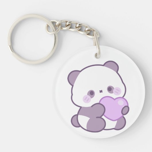 Cute Kawaii Pastel Paarse Panda Hart Acrylic Sleutelhanger (Voorkant)