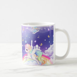 Cute kawaii pastel unicorn met regenboogmelkwegste koffiemok