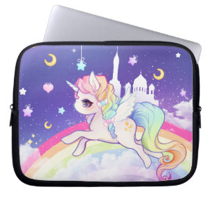 Cute kawaii pastel unicorn met regenboogmelkwegste laptop sleeve