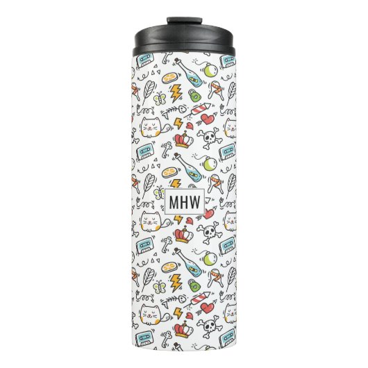 Cute Kawaii Pattern aangepaste monogram tumbler Thermosbeker (Voorkant)
