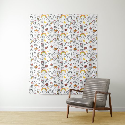 Cute Kawaii Pattern tapestries Wandkleed (In situ)