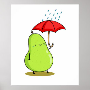 Cute Kawaii Pear met baarmoeder Poster
