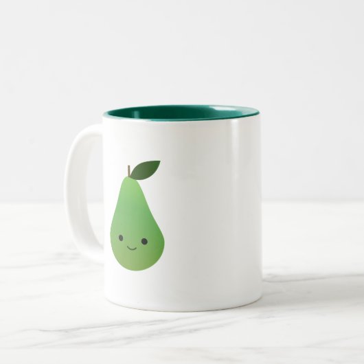Cute Kawaii Pear Tweekleurige Koffiemok (Voorkant links)