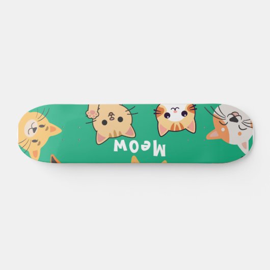 Cute Kawaii Peeking Cats Pattern  Persoonlijk Skateboard (Horizontaal)