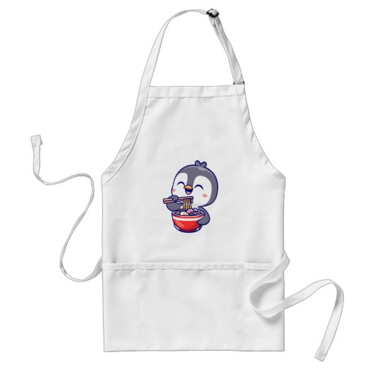 Cute Kawaii Penguin Eating Ramen Bowl Standaard Schort (Voorkant)