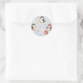 Cute Kawaii Penguin Love Mail Pattern Ronde Sticker (Tas)