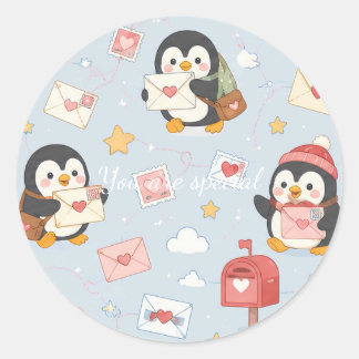Cute Kawaii Penguin Love Mail Pattern Ronde Sticker